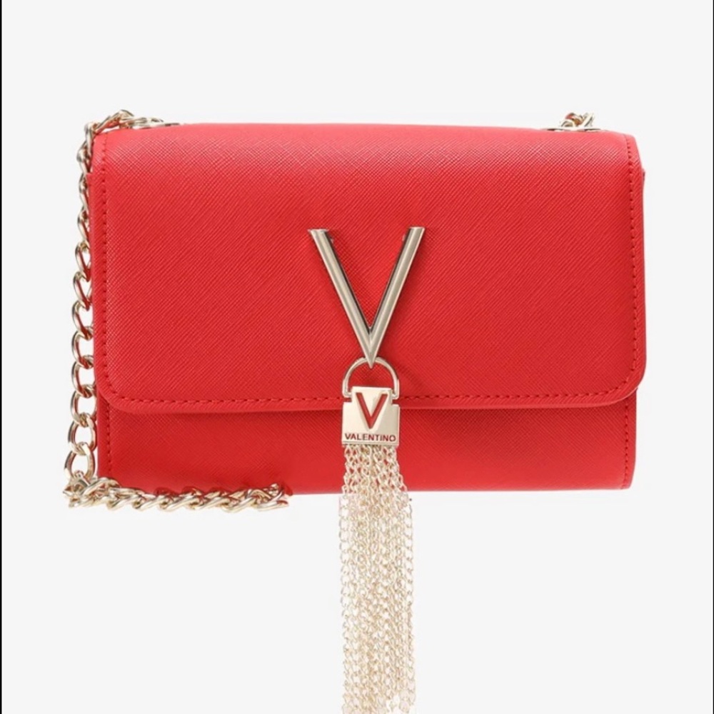Valentino Red Crossbody Bag with Gold Chain